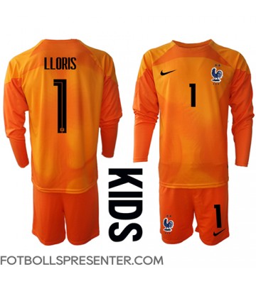Frankrike Hugo Lloris #1 Målvakt Hemmatröja Barn VM 2022 Långärmad (+ korta byxor)